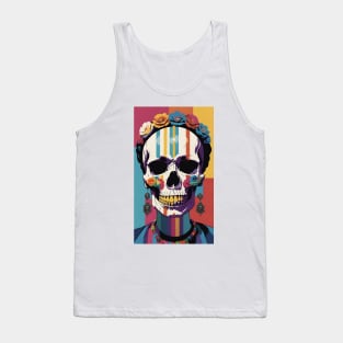 Frida's Striped Sugar Skull: Illustrated Tribute Tank Top